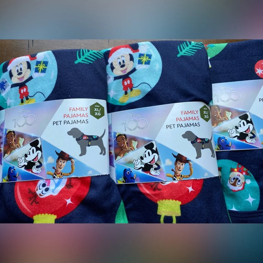 •NEW•{3} Disney’s 100th Anniversary Pet One Piece Holiday Pajamas- XLARGE